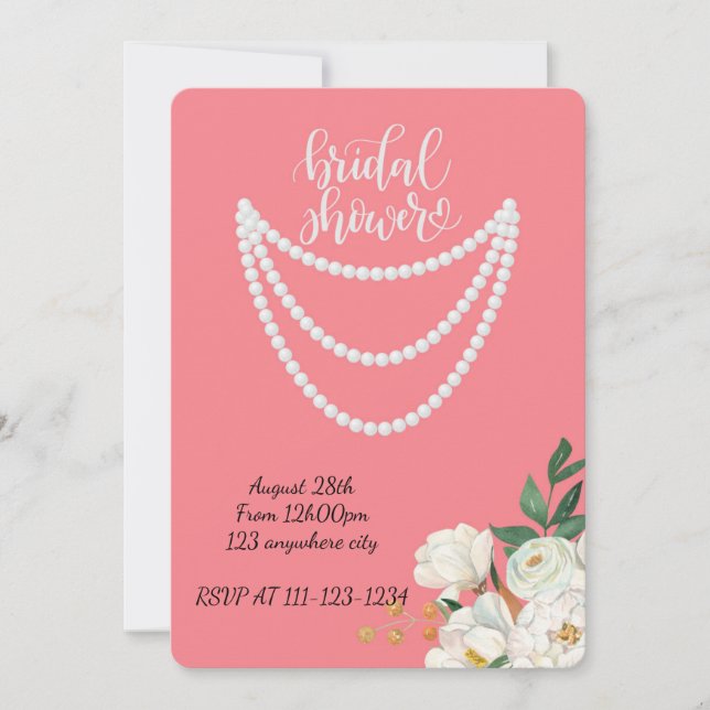 Perles rose nuptiale invitation (Devant)