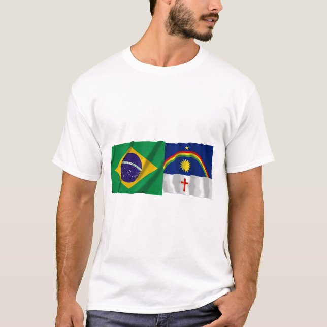 Pernambuco & Brazil Waving Flags T-Shirt (Front)