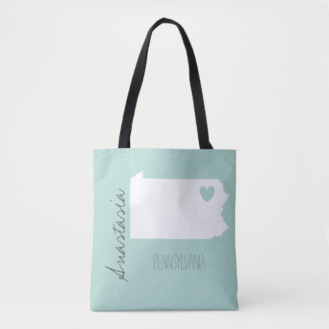 Pernsylvania state  map  personalize name tote bag (Front)