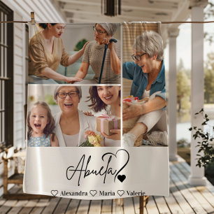 Peronalized 3 Photo Abuela Minimalist Line Art Fleece Blanket