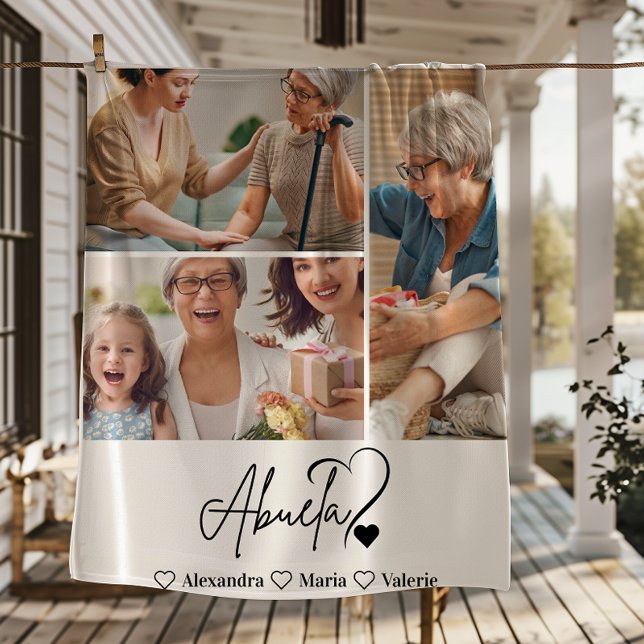 Peronalized 3 Photo Abuela Minimalist Line Art Fleece Blanket (Creator Uploaded)