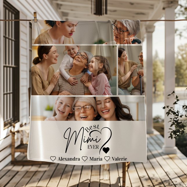 Peronalized 4 Photo Best Mimi Ever Minimalis Fleece Blanket (Creator Uploaded)