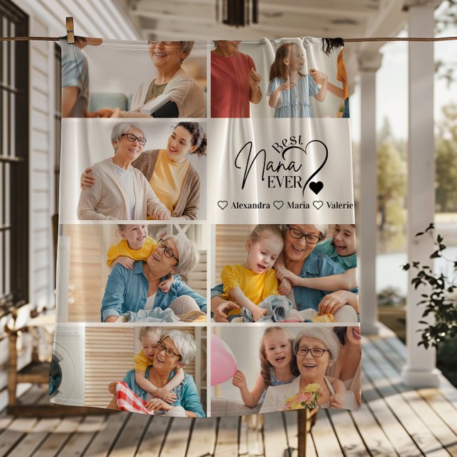 Peronalized 7 Photo Best Nana Ever Minimalist Fleece Blanket (Creator Uploaded)