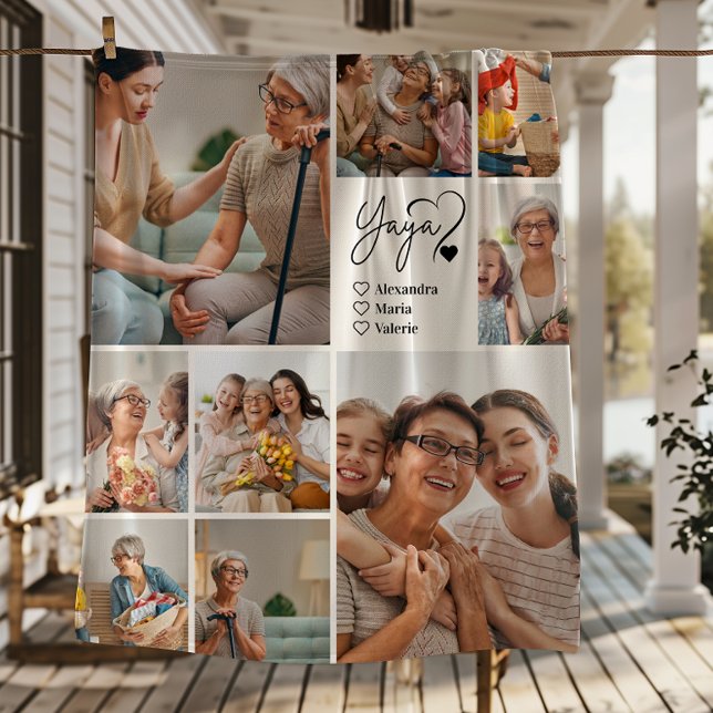 Peronalized 9 Photo Yaya Minimalist Line Art Fleece Blanket (Creator Uploaded)