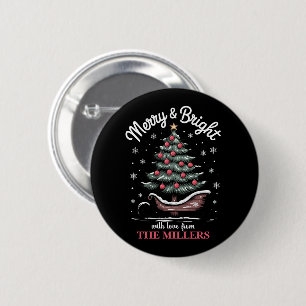 Peronalized Christmas Sleigh Tree Merry & Bright 2 Inch Round Button