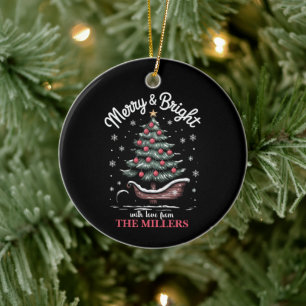 Peronalized Christmas Sleigh Tree Merry & Bright  Ceramic Ornament