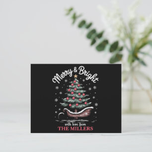 Peronalized Christmas Sleigh Tree Merry & Bright  Holiday Postcard