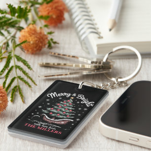 Peronalized Christmas Sleigh Tree Merry & Bright Keychain