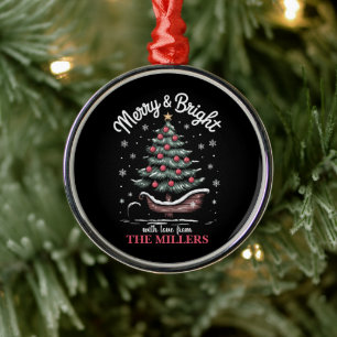 Peronalized Christmas Sleigh Tree Merry & Bright  Metal Ornament