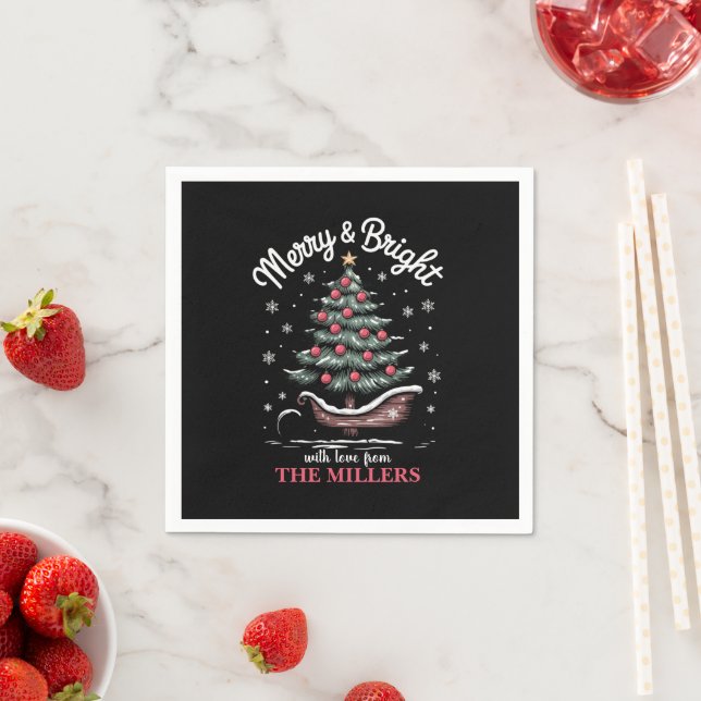 Peronalized Christmas Sleigh Tree Merry & Bright  Napkin (Insitu)