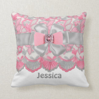 Peronalized Pink,Grey Rhinestones,Bow Pillow Set