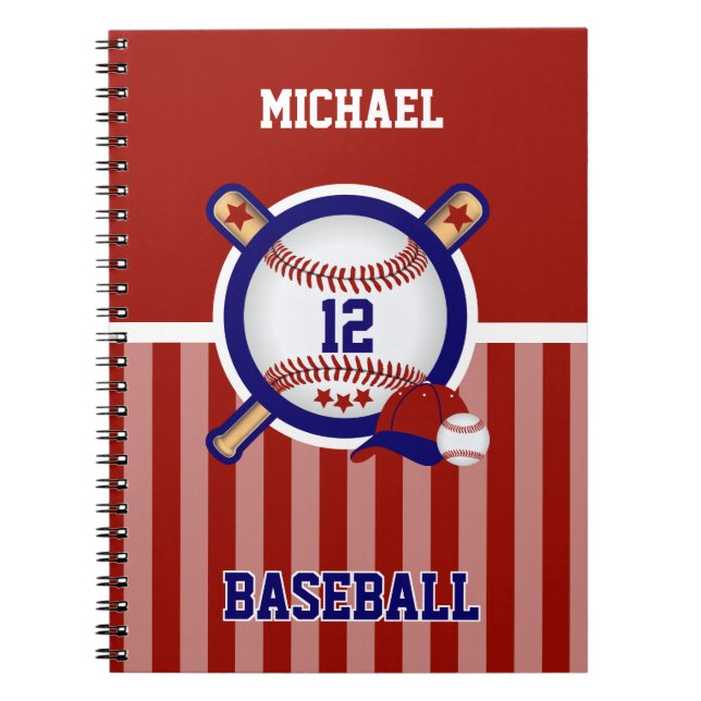 Perosnalize Baseball  ⚾ - Red, White and Blue Note Notebook (Front)