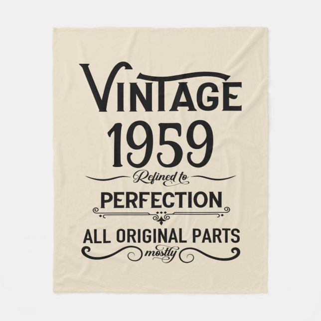 Perosnalized vintage 65th birthday black and white fleece blanket (Front)