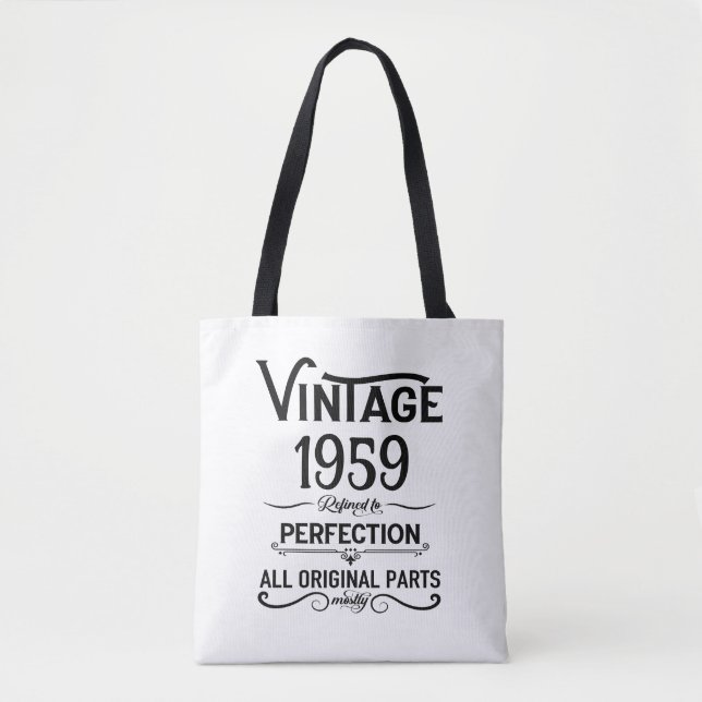 Perosnalized vintage 65th birthday gifts black tote bag (Front)