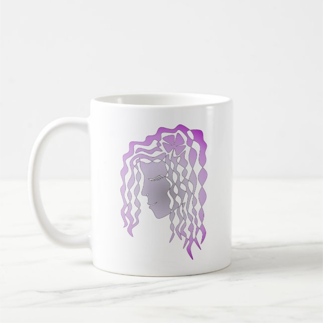 Perpetual Peaceful Woman Purple Grey Line Art Mug (Left)
