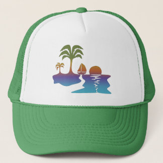 Perpetual Tropical Sunset Sail Boat Trucker Hat