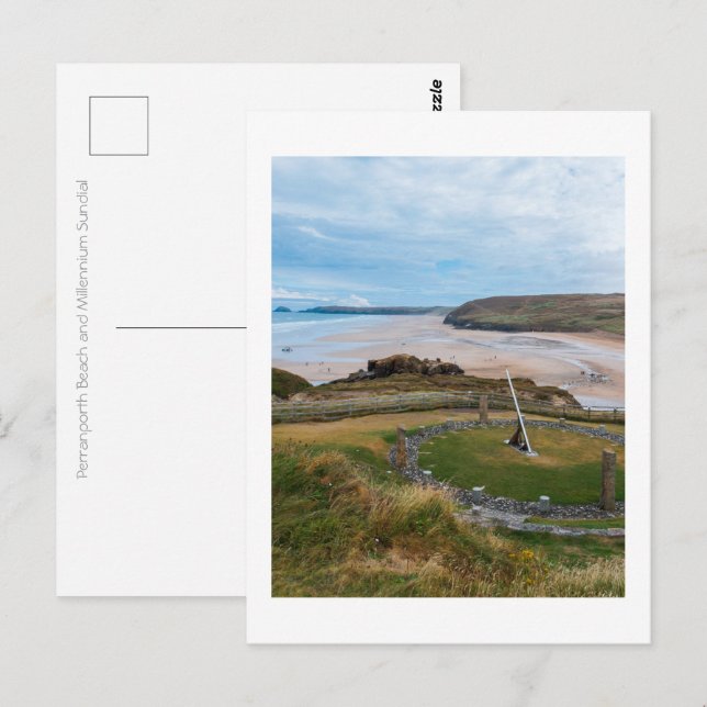Perranporth Beach and Millennium Sundial Postcard (Front/Back)