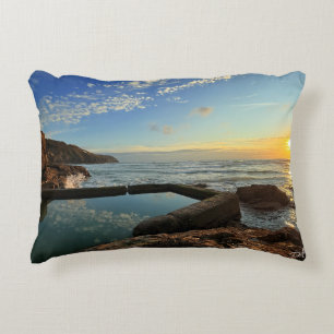 Perranporth Beach Pool at Sunset Accent Pillow