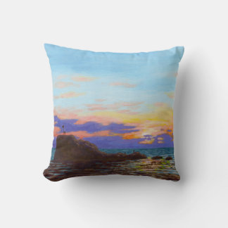 Perranporth beach sunset throw pillow