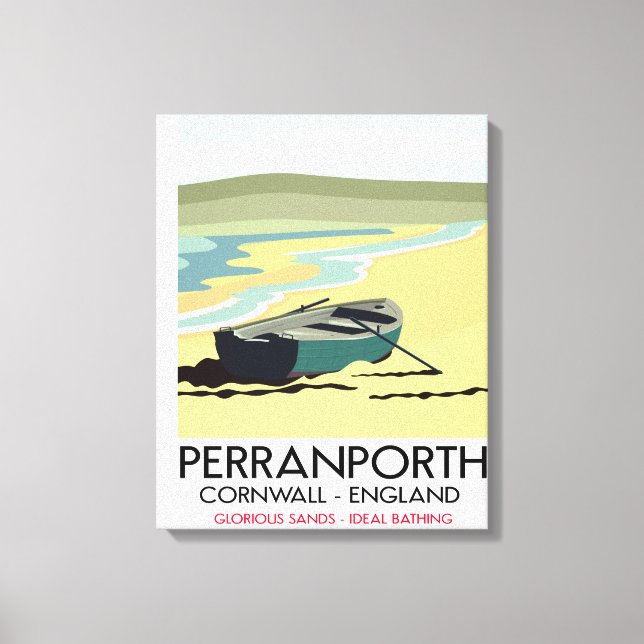 Perranporth Cornwall Seaside travel poster. Canvas Print (Front)