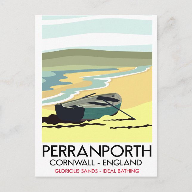 Perranporth Cornwall Seaside travel poster. Postcard (Front)