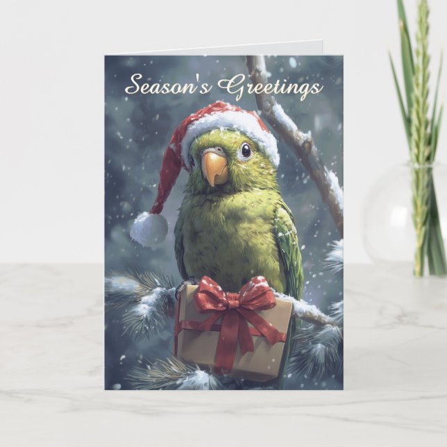 Perroquet à Santa Hat Carte de Noël (Devant)