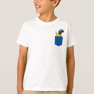 Perroquet jaune, orange et bleu en T-shirt de poch
