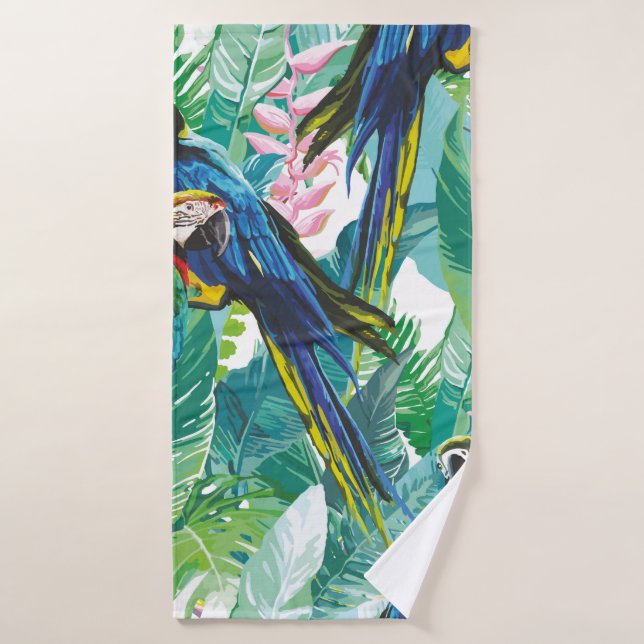 perroquets colorés et fleurs exotiques (Serviette de bain)