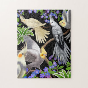 Perroquets de Cockatiel dans le puzzle de myosotis
