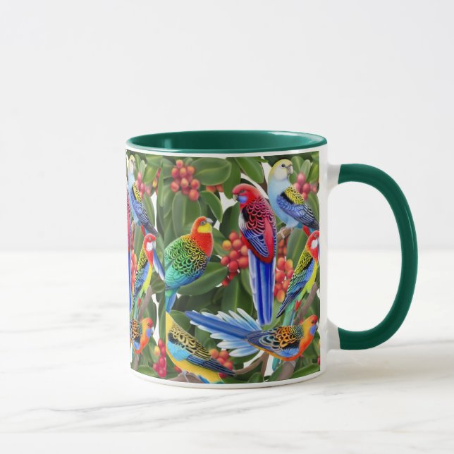 Perroquets de Rosella dans la tasse de sonnerie de (Droite)
