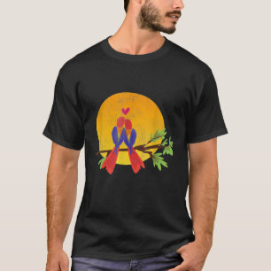 Perroquets en amour T-shirt coucher de soleil Retr