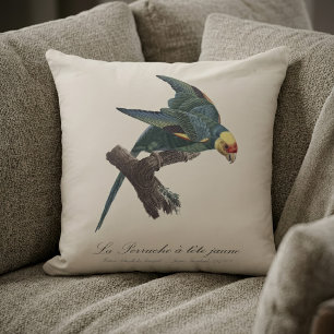 Perruche a Tete Jaune / Carolina parakeet Throw Pillow