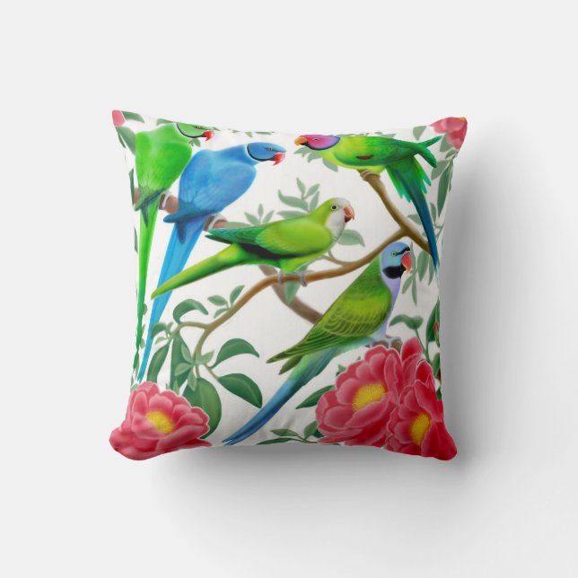 Perruches dans le coussin de fleurs de pivoine (Recto)