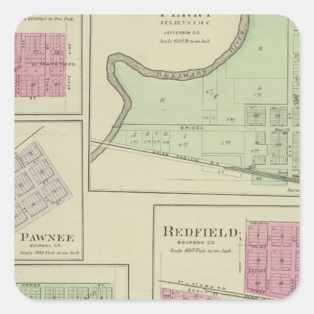 Perry, Memphis, Pawnee, Bronson, Redfield, Kansas Square Sticker (Front)