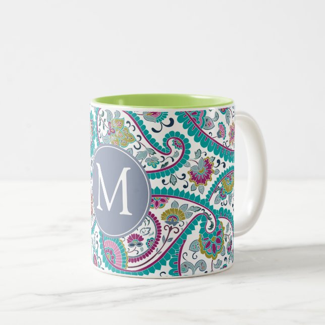 Perse Boteh Paisley Motif Monogramme Mug (Devant droit)