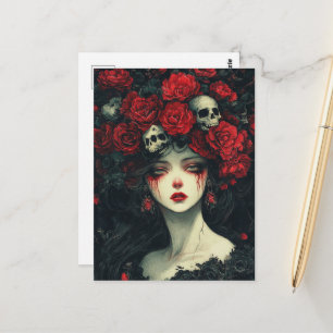 Persephone Red Flowers and Skulls Postcard