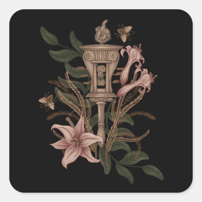 Persephone Sistrum on the Field of Lilies and Corn Square Sticker (Front)