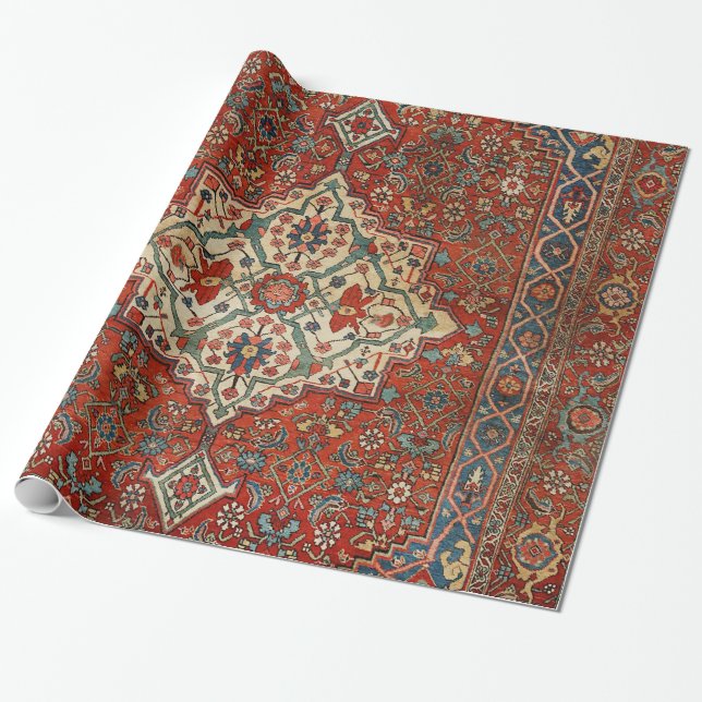 Persia Bijar Royal Red Blue Green  Wrapping Paper (Unrolled)