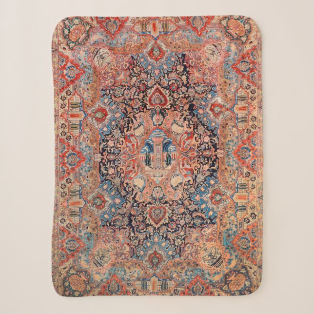 Persia Carpet Black Blue Red  Sherpa Blanket (Front)