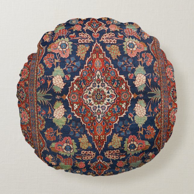 Persia Kashan Lattice Red Medallian  Round Pillow (Front)