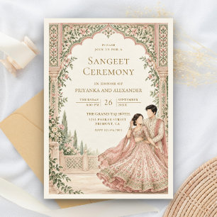 Persian Arch Bride Groom Romantic Sangeet Ceremony Invitation