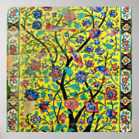 Persian Art Flowers and Birds Tile Mosaic, Iran
