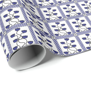 Persian Asian Blue Floral Geometric  Wrapping Paper