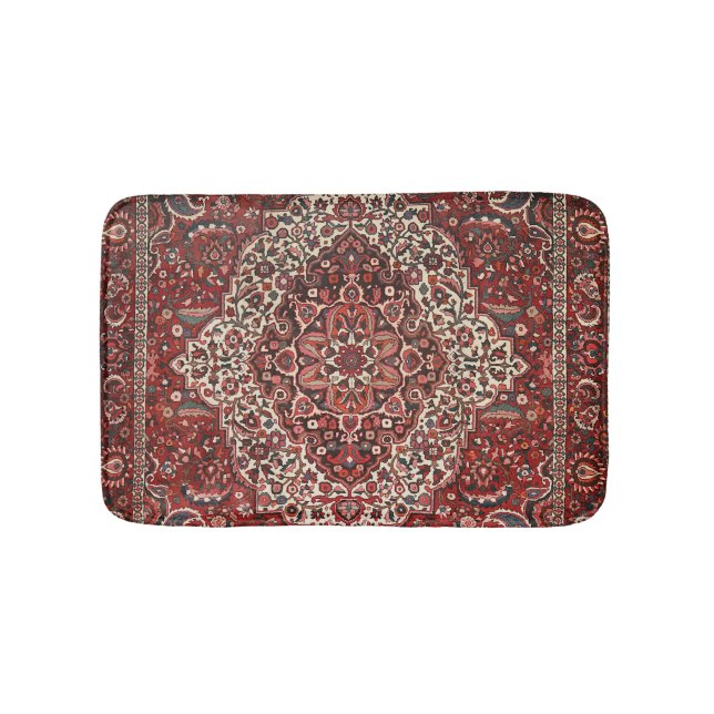 Persian Bakhtiari Deep Dark Red Tan  Bath Mat (Front)