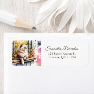 Persian Beige Grey Cat on Window Summer Floral