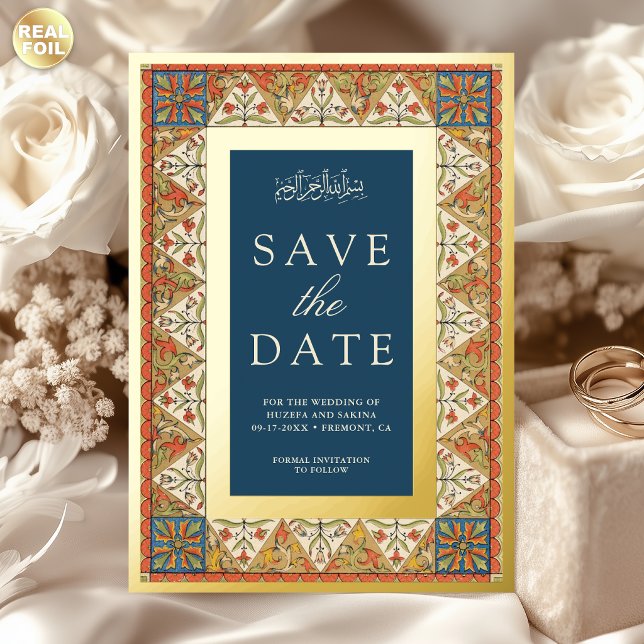 Persian Blue Muslim Wedding Save the Date Gold (Creator Uploaded)