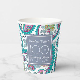 Persian Boteh Paisley 100th Birthday Party Paper C Cups