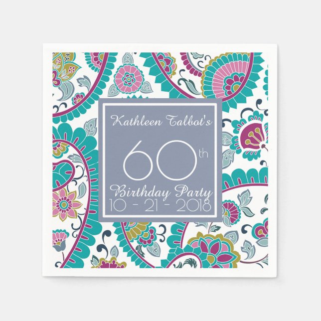 Persian Boteh Paisley 60th Birthday Party Paper N Napkin (Front)