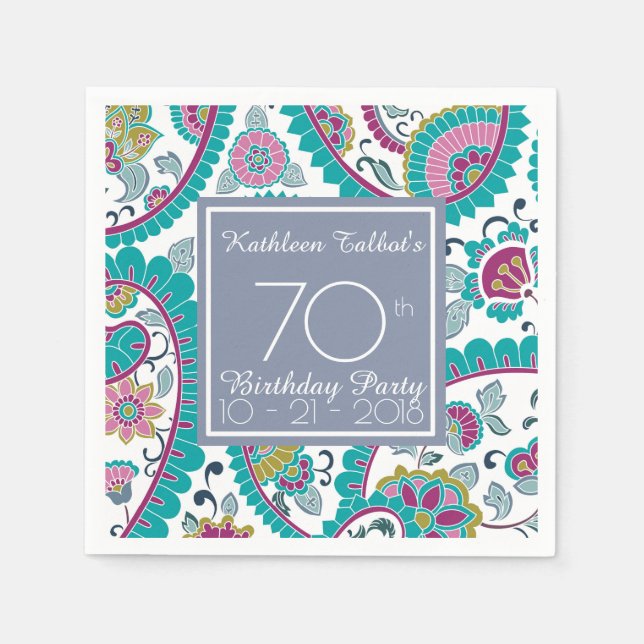 Persian Boteh Paisley 70th Birthday Party Paper N Napkin (Front)