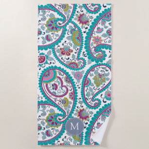 Persian Boteh Paisley Pattern Monogram Beach Towel